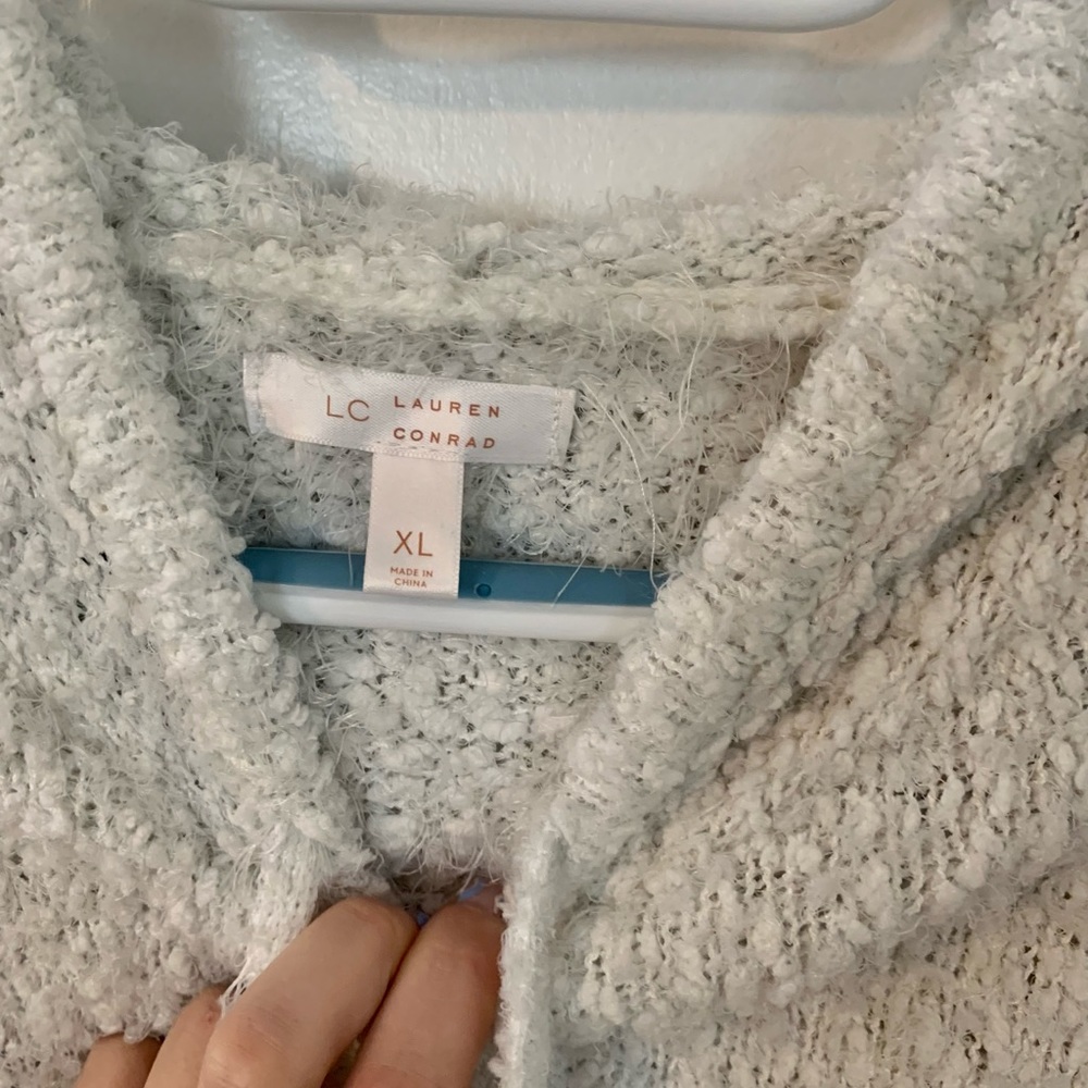 Hooded white fuzzy sweatshirt